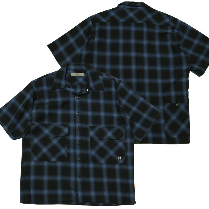 BLUCO Big Pocket Work Shirt, Ombre Check, Navy, Short Sleeve, 143-21-004