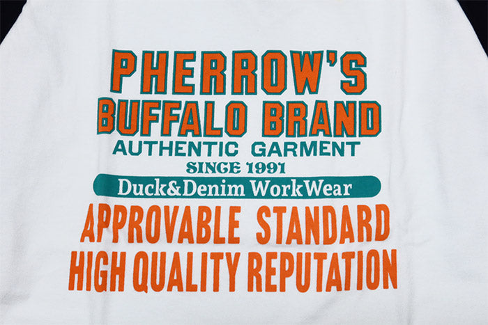 Pherrow's 3/4 Sleeve T-Shirt, Raglan Sleeve, 25S-PRBT1, White, Black