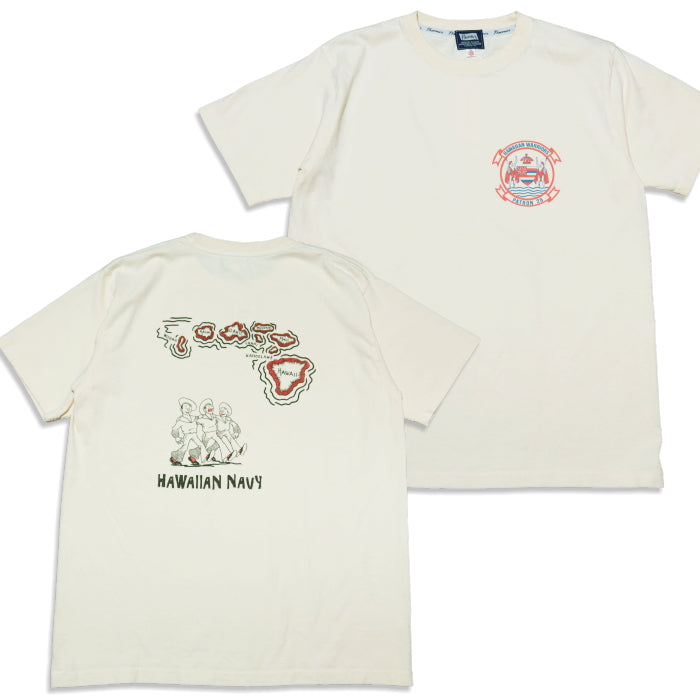 Pherrow's Fellows T-shirt Hawaiian Navy Short Sleeve Military 25S-PT6 Natural