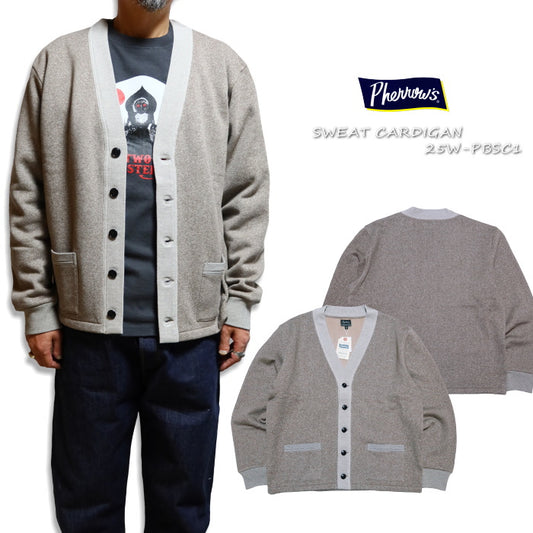 Pherrow's フェローズ スウェットカーディガン 25W-PBSC1 日本製 ブラウン メンズ