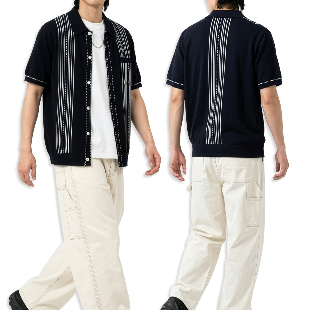 Pherrow's フェローズ サマーニットシャツ ストライプ 春夏 超強撚糸 吸湿 速乾性 26S-PKS1 日本製 ブラック