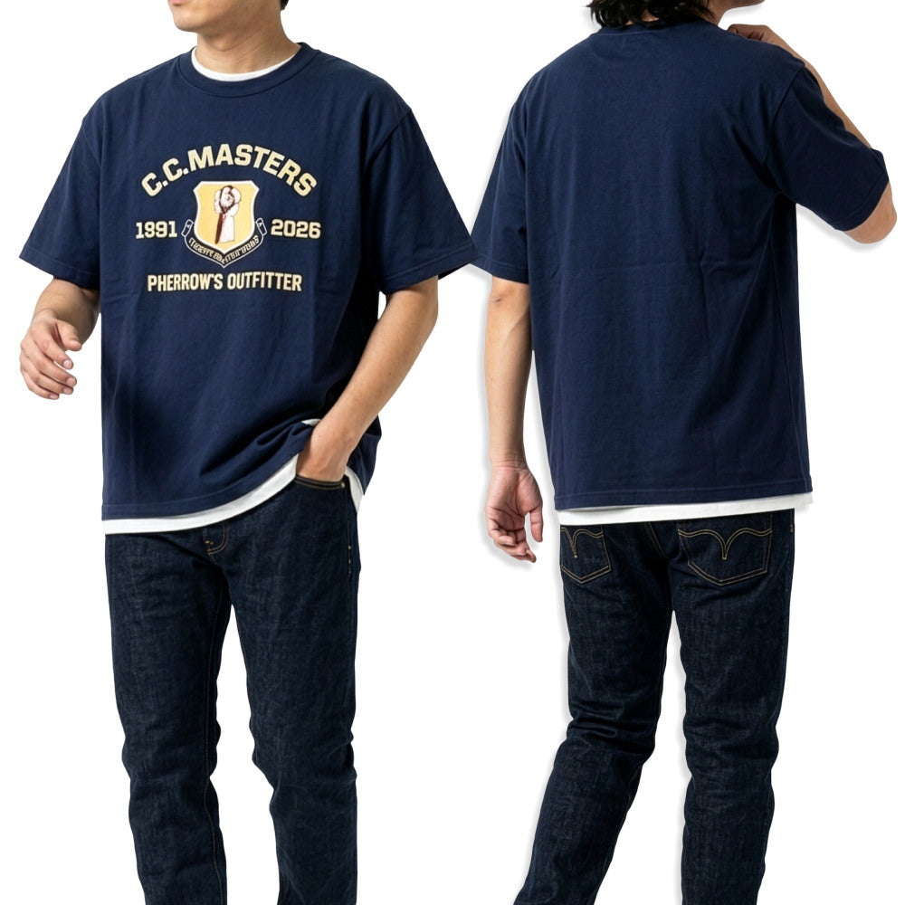 Pherrow's 35th Anniversary Design T-Shirt Short Sleeve Military 26S-PT-L-2A White Navy Men's