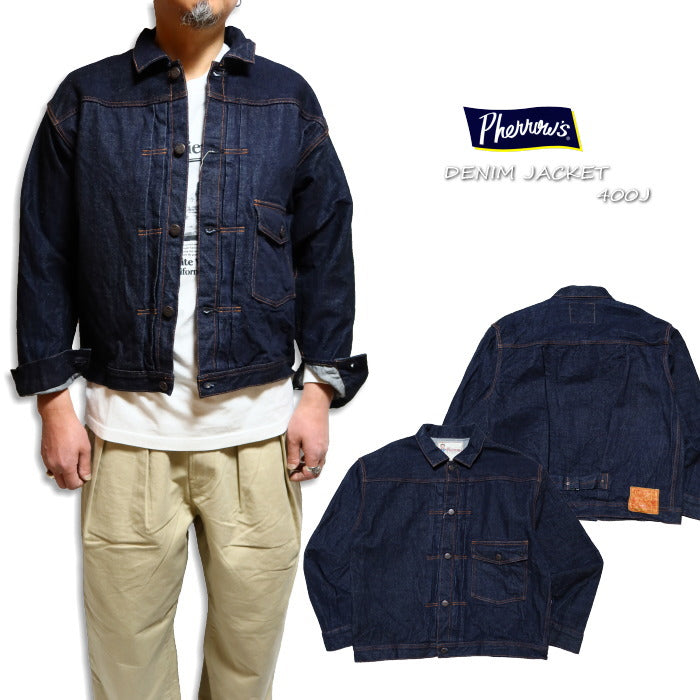 Pherrow's Denim Jacket 400J Made in Japan 13.5oz. Denim Blouse Men's Jean Jacket