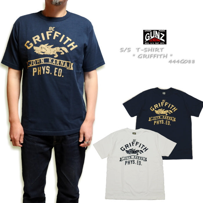 GUNZ GRIFFITH Short Sleeve T-Shirt for Men, College, 444G088, Made in Japan