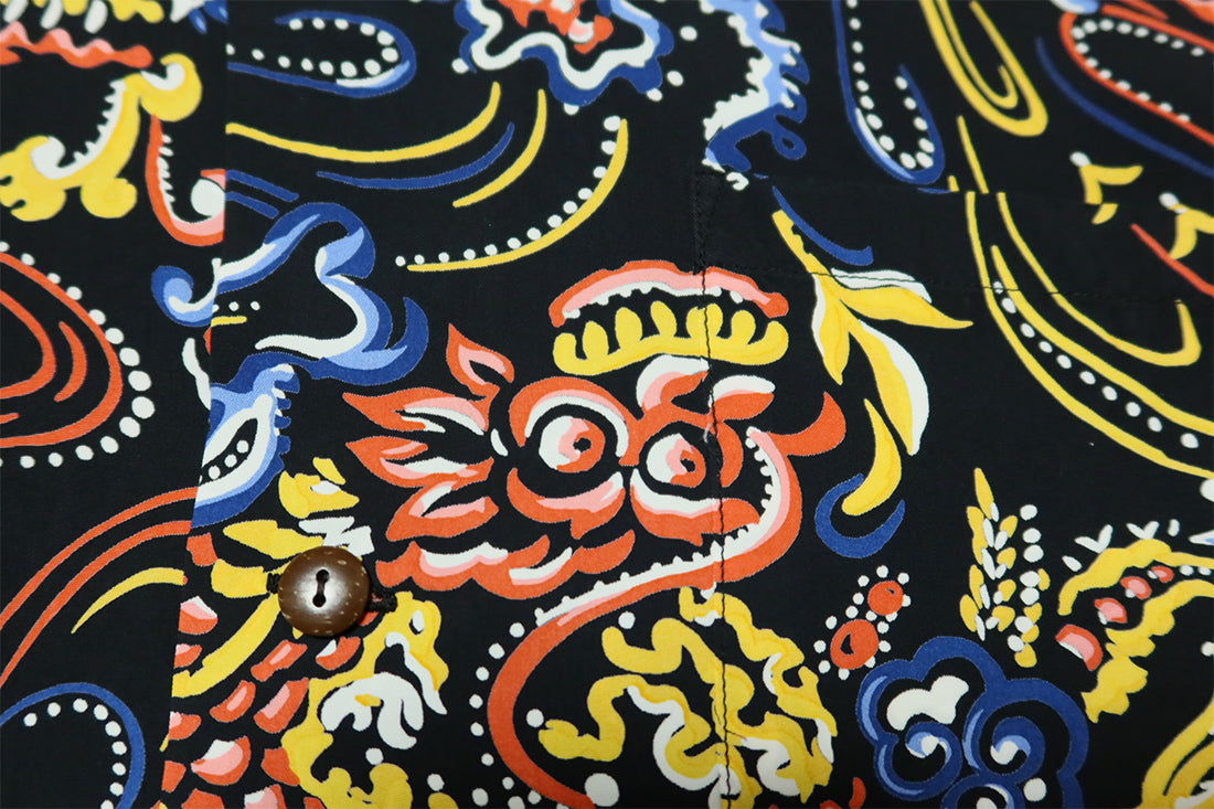 SUN SURF Aloha Shirt Long Sleeve GUARDIAN SPIRIT Dragon God Rayon Black SS29201
