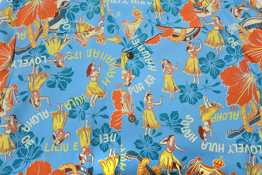 SUN SURF サンサーフ アロハシャツ 長袖 LOVELY HULA HANDS レーヨン ブルー SS2920 日本製3