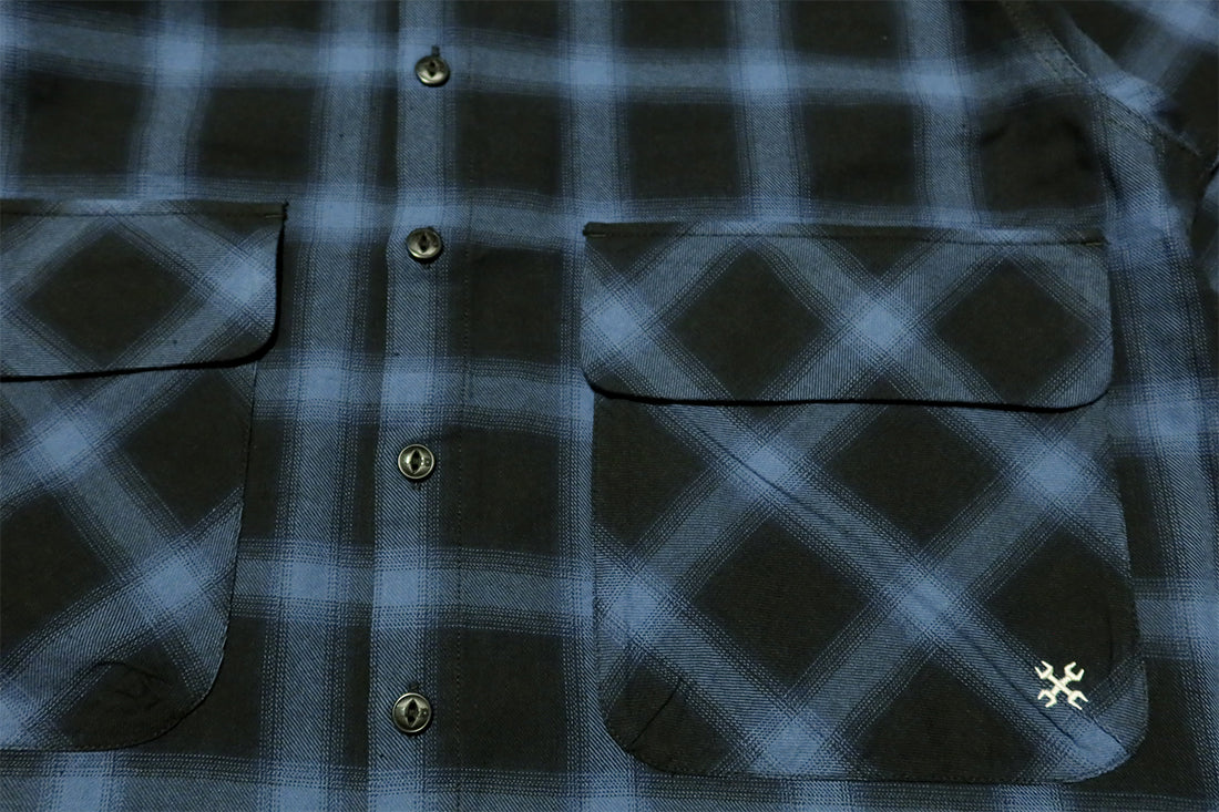 BLUCO Big Pocket Work Shirt, Ombre Check, Navy, Short Sleeve, 143-21-004