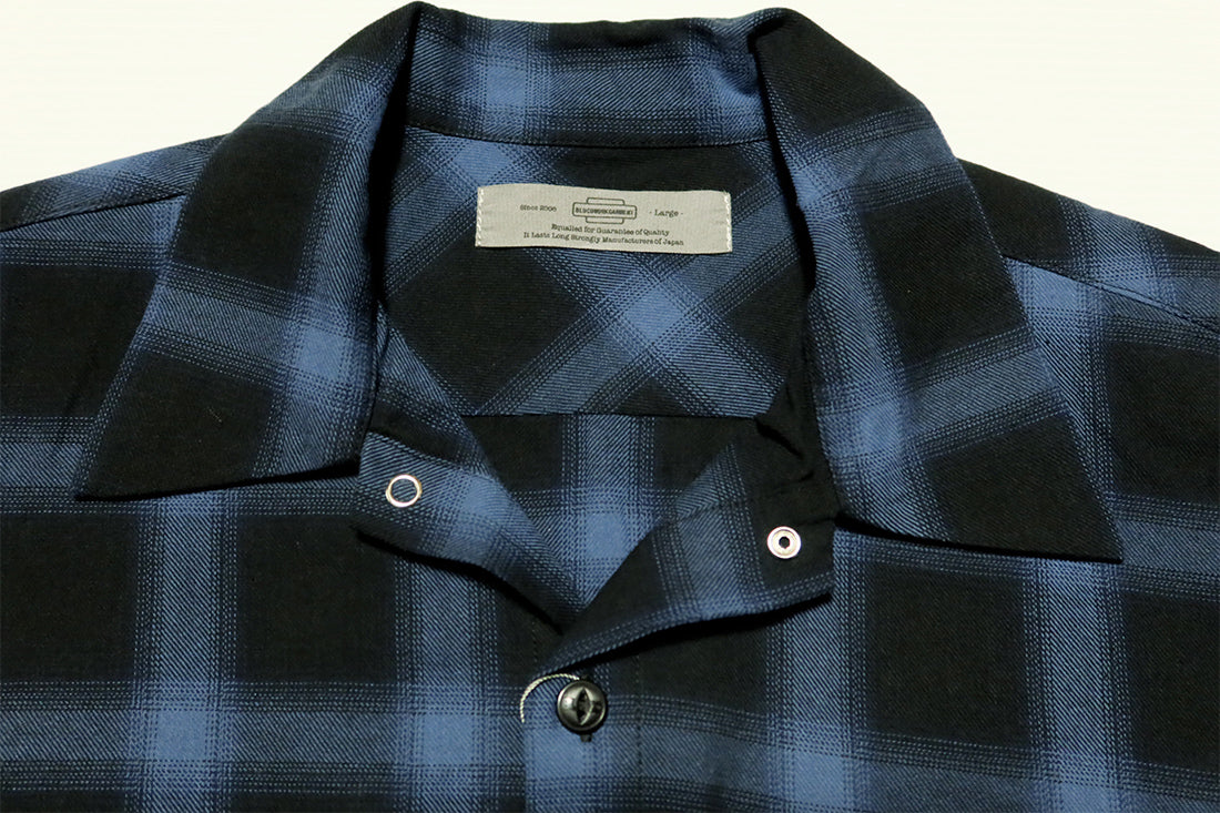 BLUCO Big Pocket Work Shirt, Ombre Check, Navy, Short Sleeve, 143-21-004