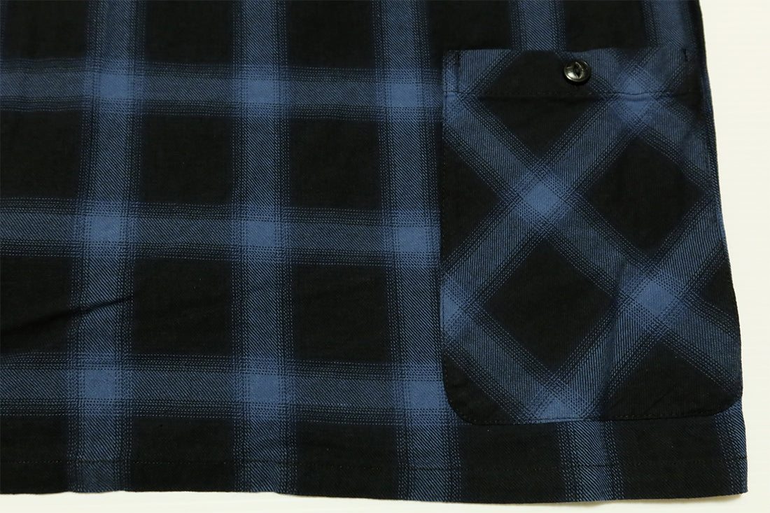 BLUCO Big Pocket Work Shirt, Ombre Check, Navy, Short Sleeve, 143-21-004