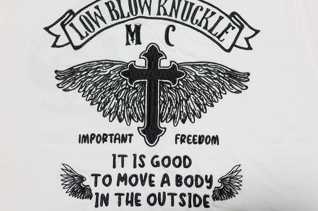 LOW BLOW KNUCKLE Lowbrow Knuckle T-shirt Cross Wings Embroidery Short Sleeve 554362