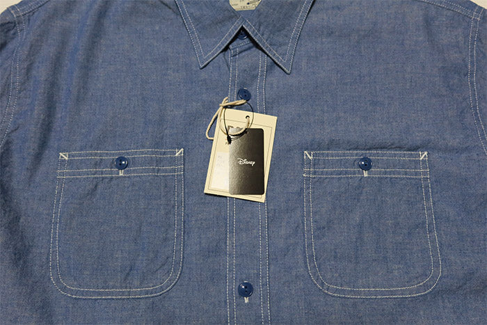 BARNS OUTFITTERS ミッキーマウス シャンブレーシャツ 40's indigo naval Shirt バーンズアウトフィッターズ 長袖 BR-25340