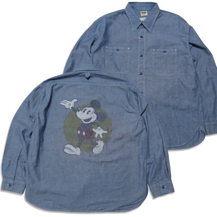 BARNS OUTFITTERS ミッキーマウス シャンブレーシャツ 40's indigo naval Shirt バーンズアウトフィッターズ 長袖 BR-25340