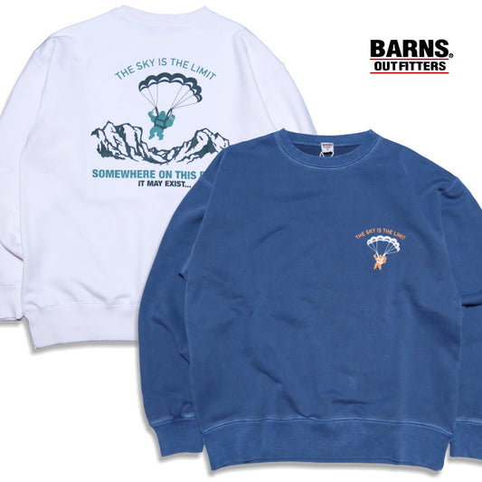 BARNS OUTFITTERS バーンズアウトフィッターズ スウェットシャツ スーパーヘビーウェイト"THE SKY IS THE LIMIT" ホワイト,フェードネイビー メンズBR-25353