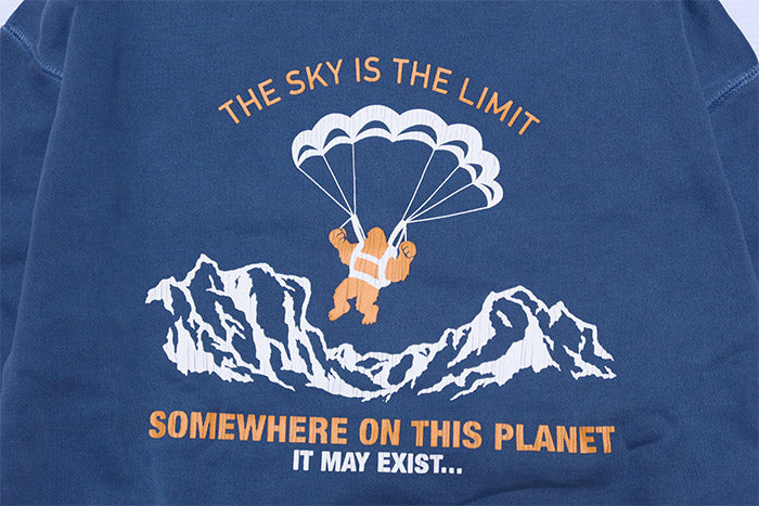 BARNS OUTFITTERS バーンズアウトフィッターズ スウェットシャツ スーパーヘビーウェイト"THE SKY IS THE LIMIT" ホワイト,フェードネイビー メンズBR-25353