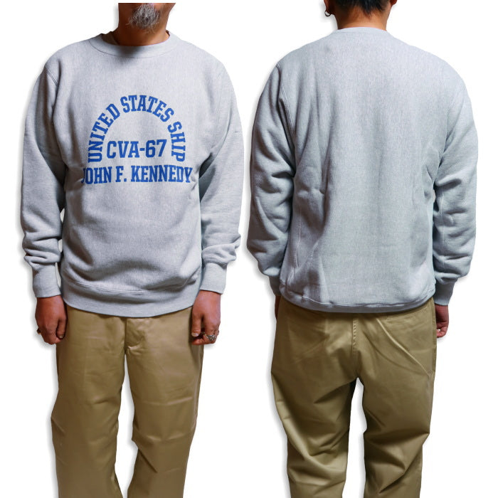 Buzz Rickson's Horizontal Knitting Sweatshirt CVA-67 by JF KENNEDY, Made in Japan, Heather Gray, Fleece-Lined, BR69645