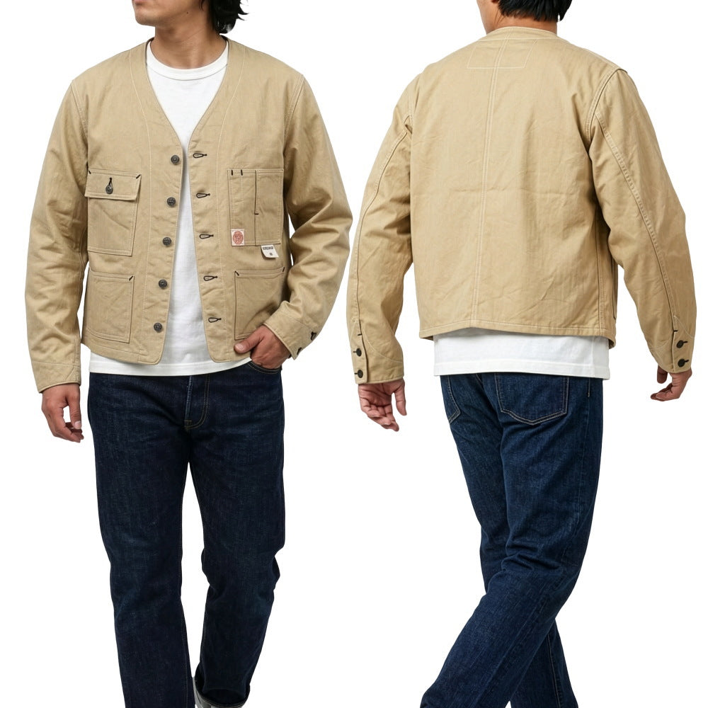 HEADLIGHT ヘッドライト ランダムヘリンボーンツイル ワークベスト ワークジャケット ノーカラー HD15909 日本製