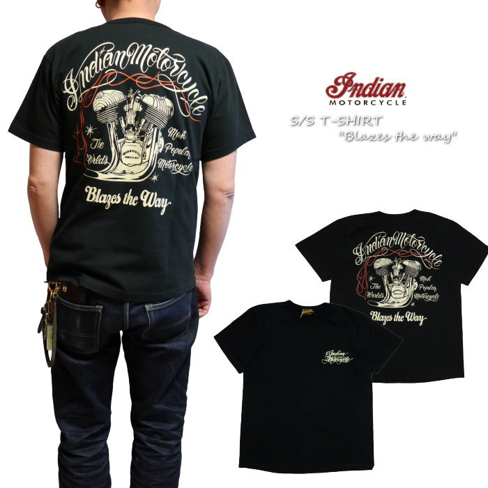 IndianMotorcycle インディアンモーターサイクル Tシャツ BLAZES THE WAY メンズ 半袖 IM79363 ブラック