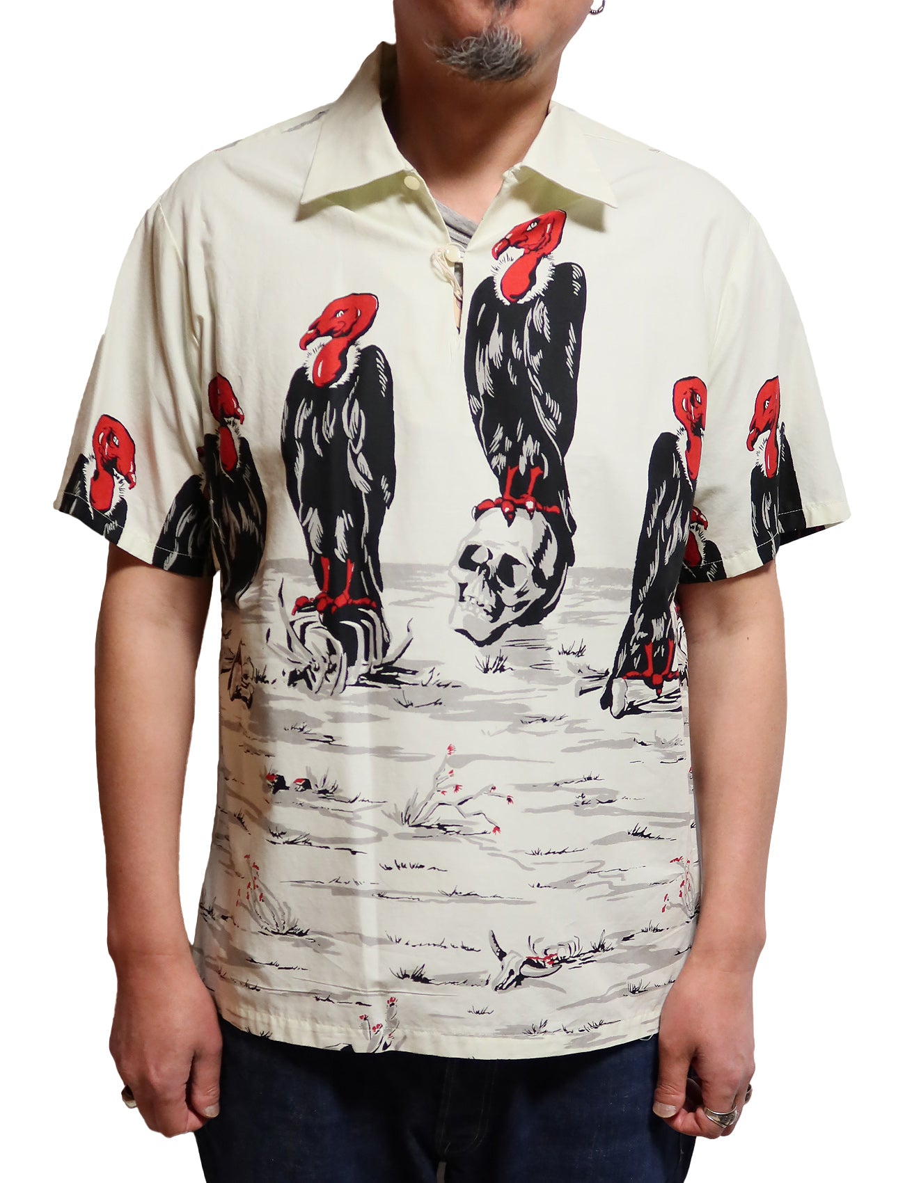 STAR OF HOLLYWOOD Condor Cotton Typewriter Pullover Shirt, Short Sleeve, Off-White, SH39310, Made in Japan