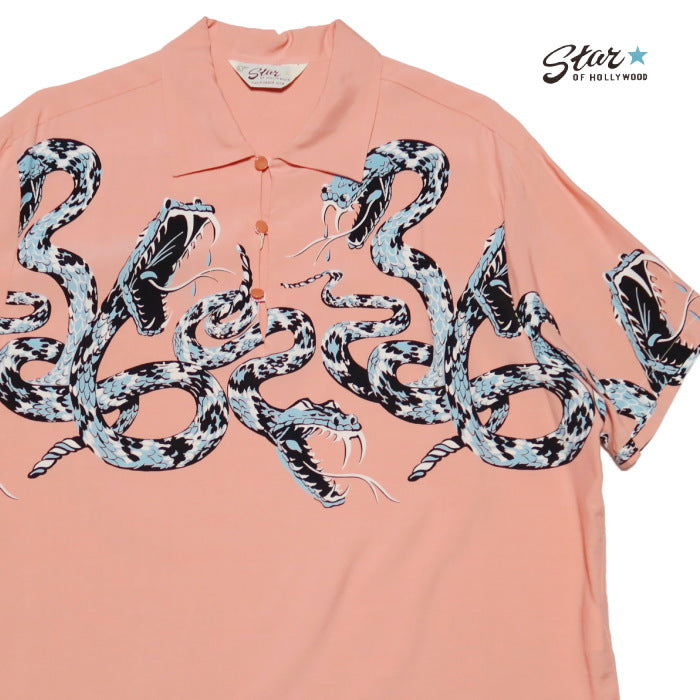 STAR OF HOLLYWOOD High density rayon pullover shirt RATTLE SNAKE short sleeve SH39485 Pink Made in Japan