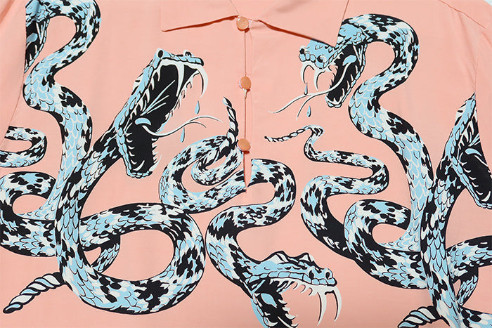 STAR OF HOLLYWOOD High density rayon pullover shirt RATTLE SNAKE short sleeve SH39485 Pink Made in Japan