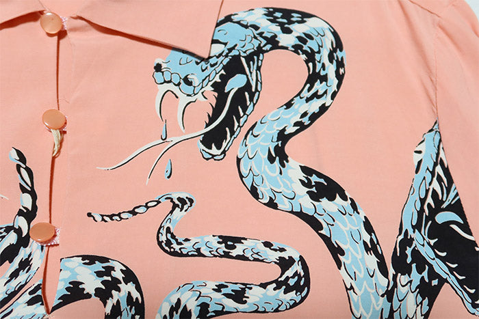 STAR OF HOLLYWOOD High density rayon pullover shirt RATTLE SNAKE short sleeve SH39485 Pink Made in Japan