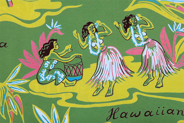 SUN SURF サンサーフ アロハシャツ 長袖 HAWAIIAN HULA レーヨン グリーン 日本製 SS29401