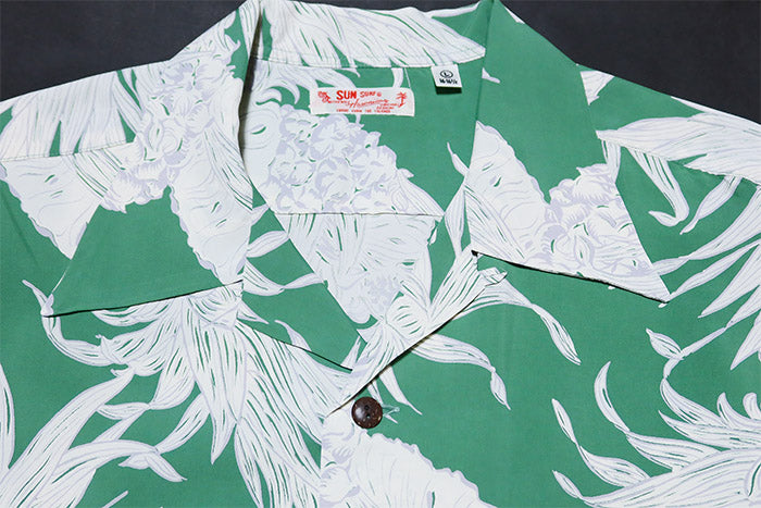 SUN SURF サンサーフ アロハシャツ 長袖 ISLAND PINEAPPLE レーヨン グリーン 日本製 SS29403