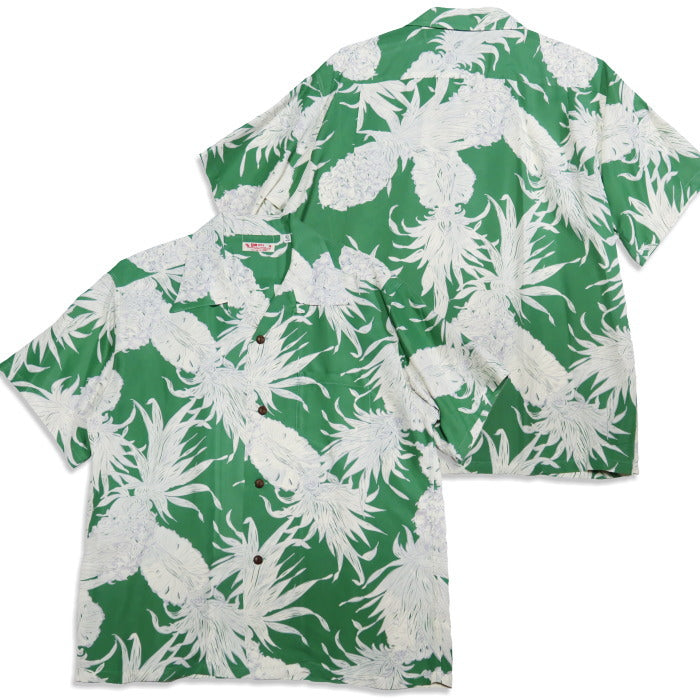 SUN SURF サンサーフ アロハシャツ ISLAND PINEAPPLE アイランドパイナップル レーヨン 日本製 グリーン 半袖 SS39413