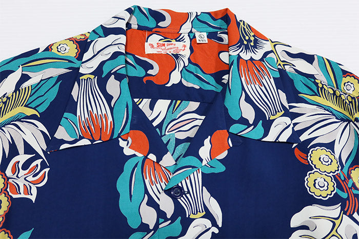 SUN SURF サンサーフ アロハシャツ PARADISE FLOWER 半袖 ハワイアンシャツ メンズ レーヨン ネイビー 日本製 SS39416