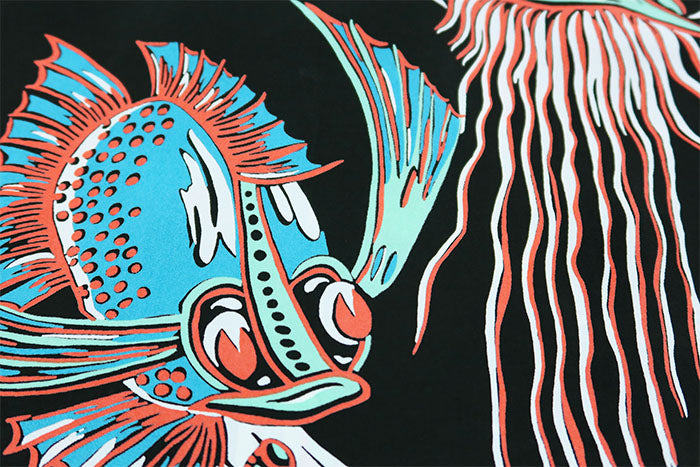 SUN SURF サンサーフ アロハシャツ BUG EYED FISH 半袖 レーヨン ブラック 日本製 SS39417