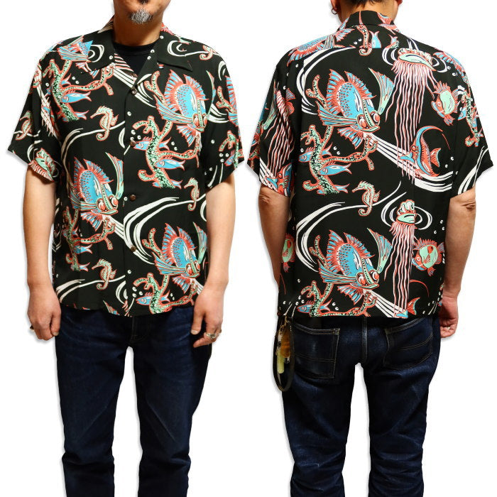 SUN SURF サンサーフ アロハシャツ BUG EYED FISH 半袖 レーヨン ブラック 日本製 SS39417