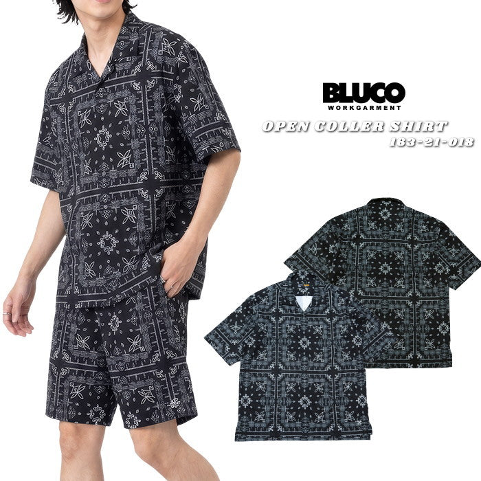 BLUCO Open Collar Shirt Bandana Print BLUCO WORK GARMENT All-Over Print 163-21-018