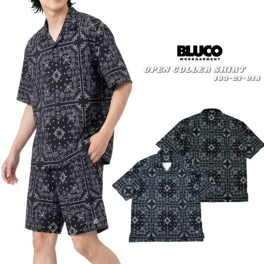 BLUCO ブルコ オープンシャツ バンダナ柄 BLUCO WORK GARMENT 総柄 163-21-018