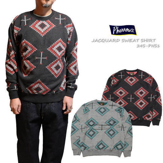 Pherrow's Jacquard Sweatshirt Navajo Pattern Men's Long Sleeve 24S-PNS1