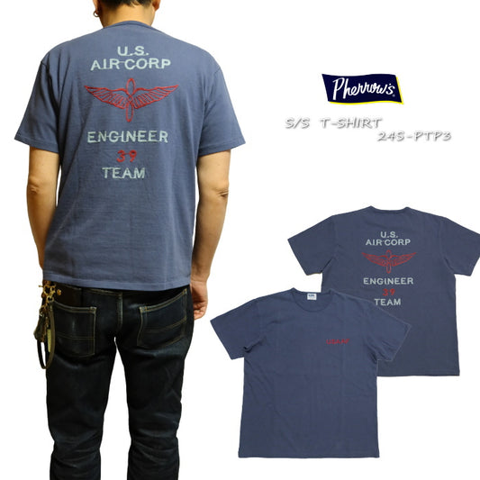 Pherrow's フェローズ 刺繍Tシャツ U.S. AIR CORP ENGINEER TEAM メンズ 半袖 24S-PTP3