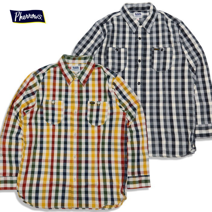 Pherrow's フェローズ ヘビーネルシャツ チェック ワークシャツ 長袖 24W-720WS-C マルチ モノトーン