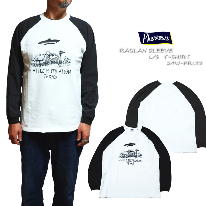 Pherrow's フェローズ ラグラン長袖Tシャツ CATTLE MUTILATION 24W-PRLT3 日本製