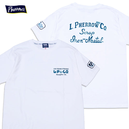 Pherrow's フェローズ Tシャツ カスタム Scrap Iron Metal 半袖 25S-PT4 ホワイト