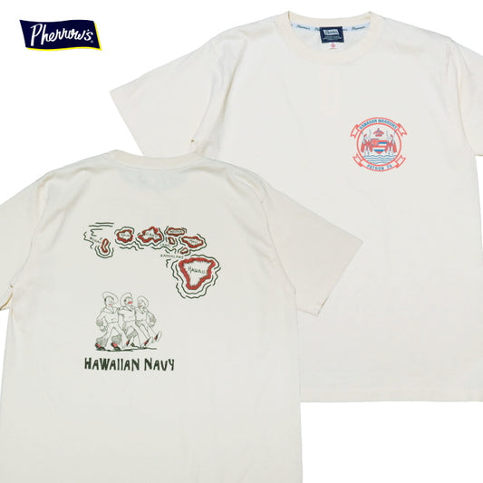 Pherrow's フェローズ Tシャツ HAWAIIAN NAVY 半袖 ミリタリー 25S-PT6 ナチュラル