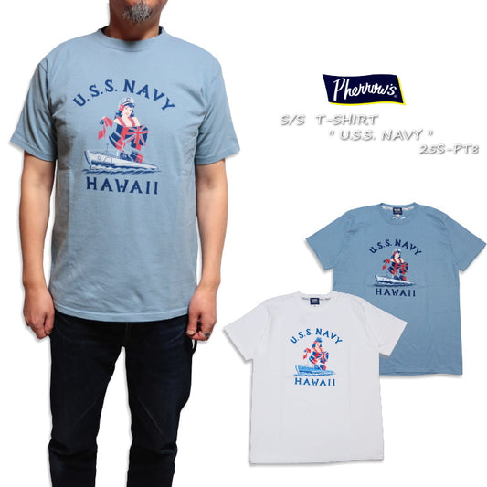 Pherrow's フェローズ Tシャツ U.S.S. NAVY ミリタリー 半袖 25S-PT8