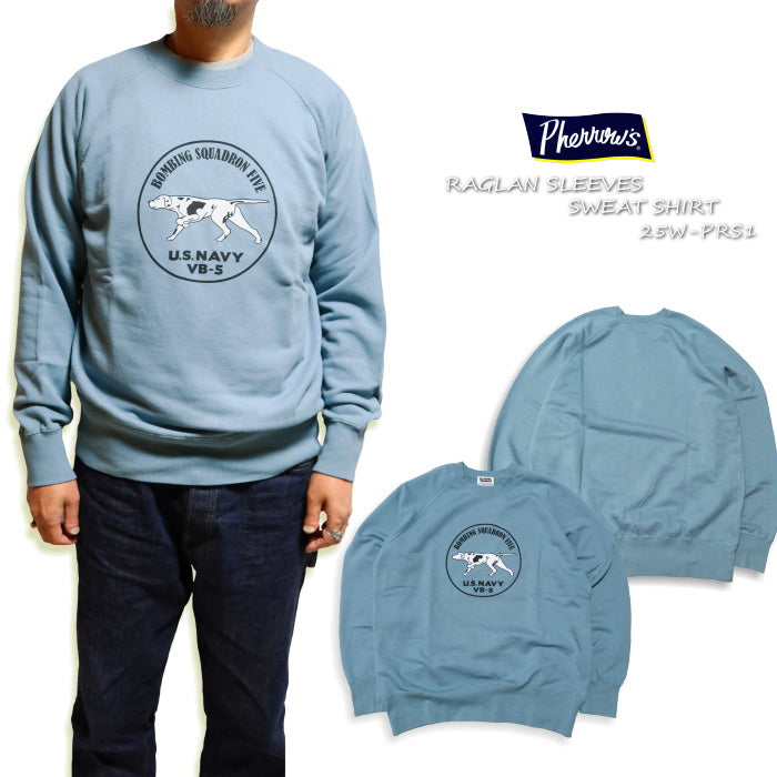 Pherrow's フェローズ ラグラン袖スウェットシャツ US NAVY VB-5 ミニ裏毛 ミリタリー 犬 25W-PRS2 日本製