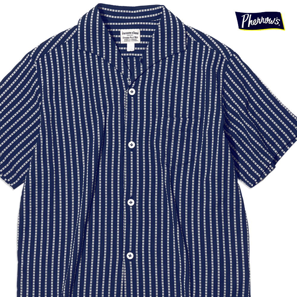 Pherrow's Italian Collar Striped Short Sleeve Shirt Spring/Summer 26S-PICS1 Navy Made in Japan