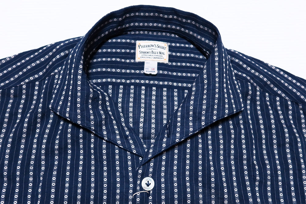 Pherrow's Italian Collar Striped Short Sleeve Shirt Spring/Summer 26S-PICS1 Navy Made in Japan