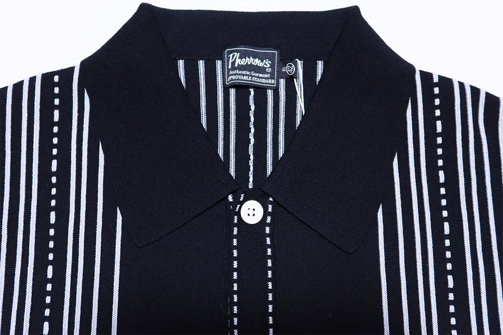 Pherrow's フェローズ サマーニットシャツ ストライプ 春夏 超強撚糸 吸湿 速乾性 26S-PKS1 日本製 ブラック