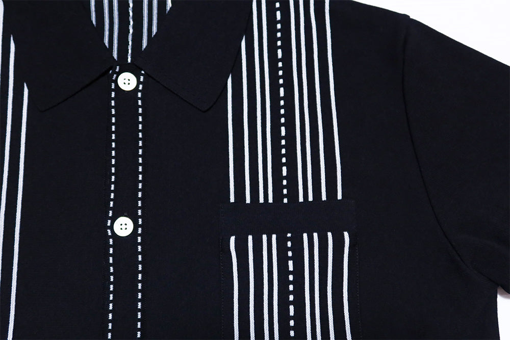 Pherrow's フェローズ サマーニットシャツ ストライプ 春夏 超強撚糸 吸湿 速乾性 26S-PKS1 日本製 ブラック