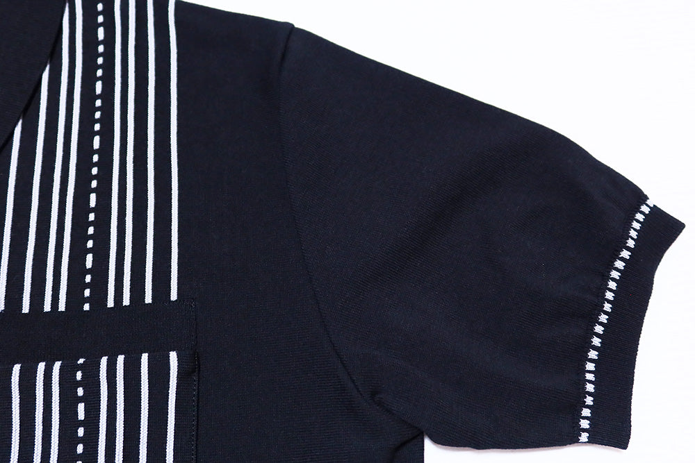 Pherrow's フェローズ サマーニットシャツ ストライプ 春夏 超強撚糸 吸湿 速乾性 26S-PKS1 日本製 ブラック