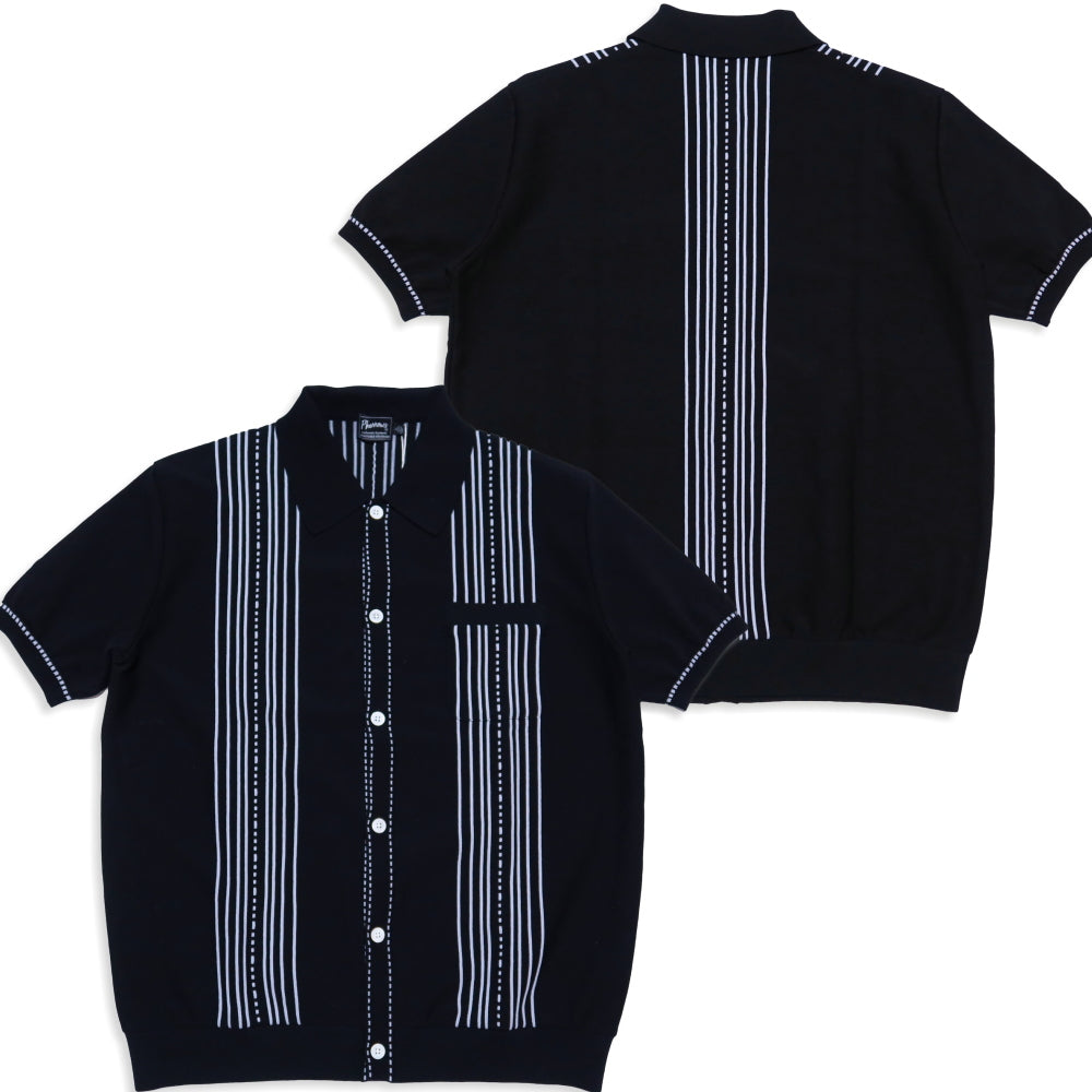 Pherrow's フェローズ サマーニットシャツ ストライプ 春夏 超強撚糸 吸湿 速乾性 26S-PKS1 日本製 ブラック