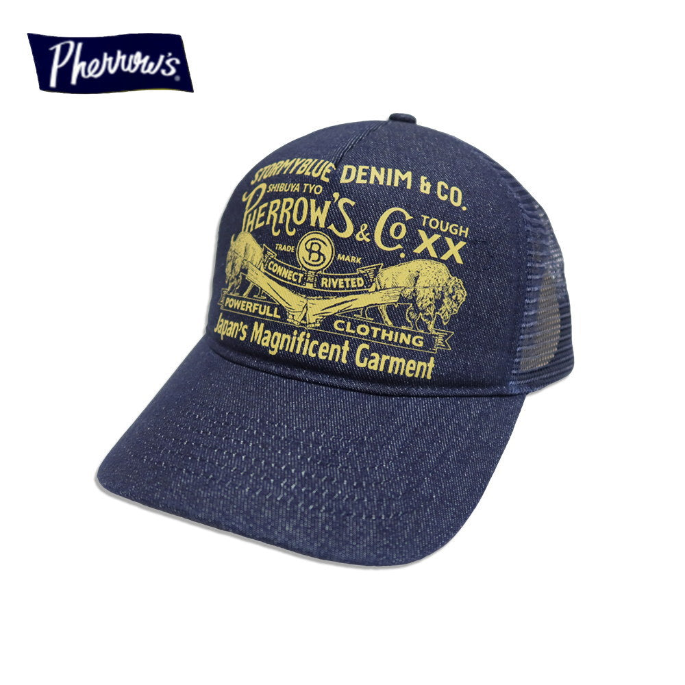 Pherrow's Mesh Cap Buffalo Print Indigo 26S-PMC2