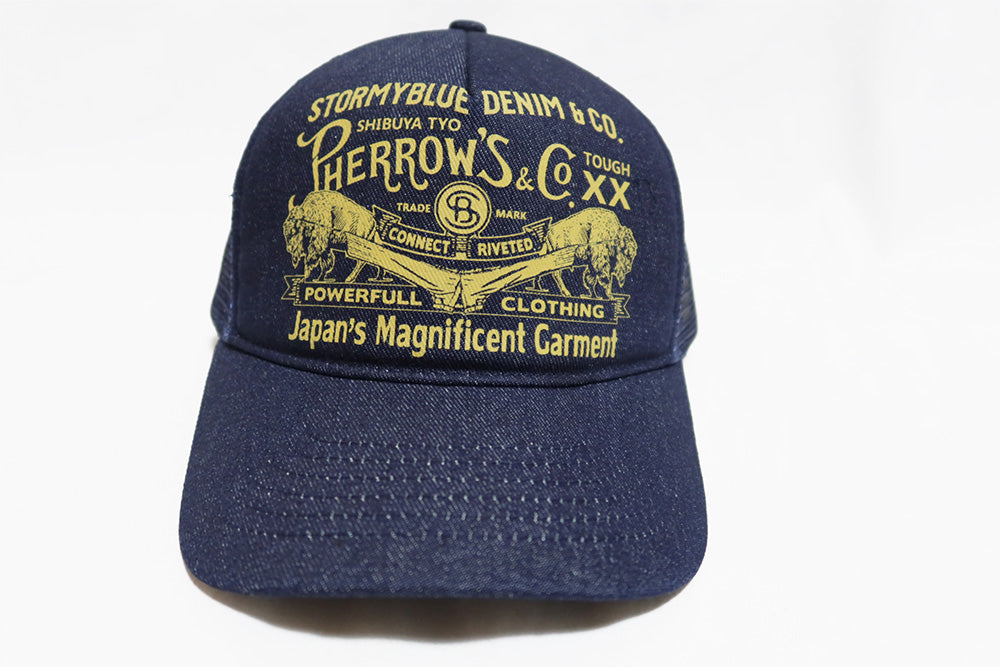 Pherrow's Mesh Cap Buffalo Print Indigo 26S-PMC2