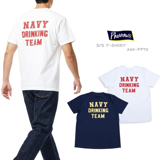 Pherrow's フェローズ ポケットTシャツ NAVY DRINKING TEAM メンズ アメカジ 半袖 26S-PPT2